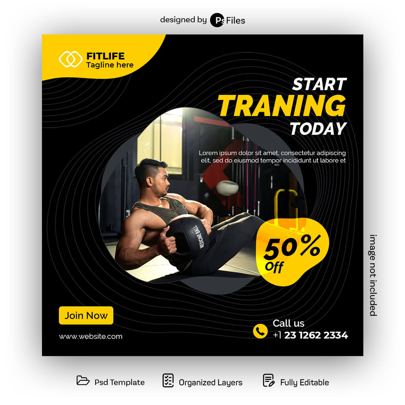PsFiles Free Fitness Gym Training Social Media Post PSD Template