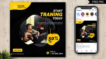 PsFiles Free Fitness Gym Training Social Media Post PSD Template
