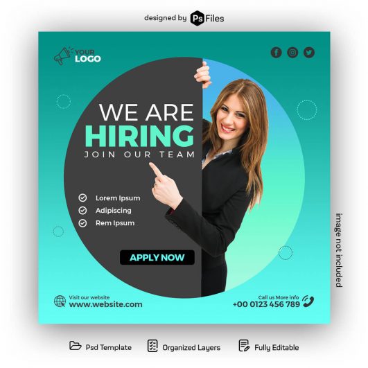 Free We are Hiring Job Offer Social Media Post PSD Template Design