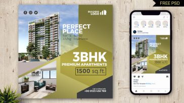 Real Estate Apartment Flat for Sale, Rent Free Instagram Post Design PSD