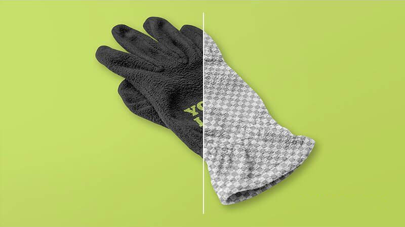 Two Mockups Featuring Overhead and Perspective Views of Gloves 