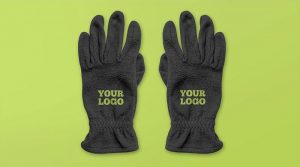 Two Mockups Featuring Overhead and Perspective Views of Gloves