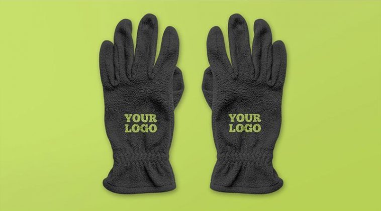 Two Mockups Featuring Overhead and Perspective Views of Gloves
