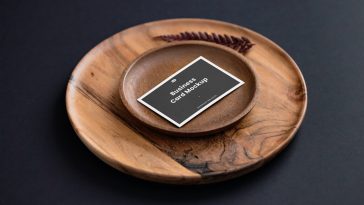 Artistic Perspective Business Card Mockup on Wooden Plate