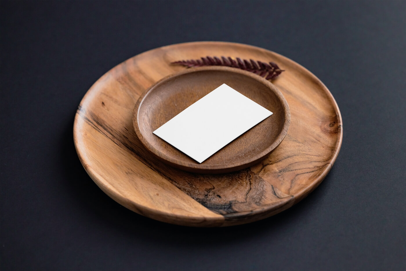 Artistic Perspective Business Card Mockup on Wooden Plate 