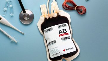 Blood Bag Label Mockup with Medical Supplies Around