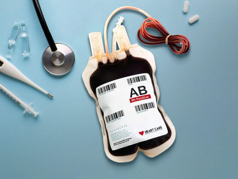 Blood Bag Label Mockup with Medical Supplies Around