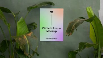 Front View of Poster Mockup with Plant