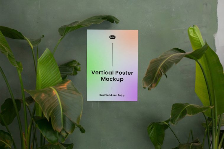 Front View of Poster Mockup with Plant