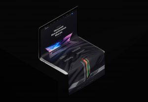 MacBook Covered by Long Wrinkled Scroll Mockup