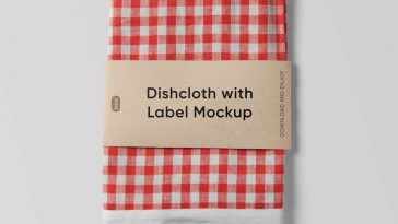 Top View of Dishcloth with Kraft Label Mockup