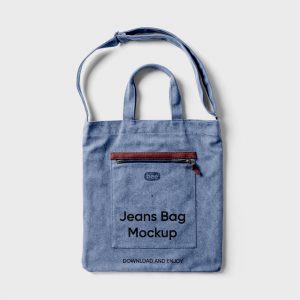 Top View of Wrinkled Jeans Bag Mockup