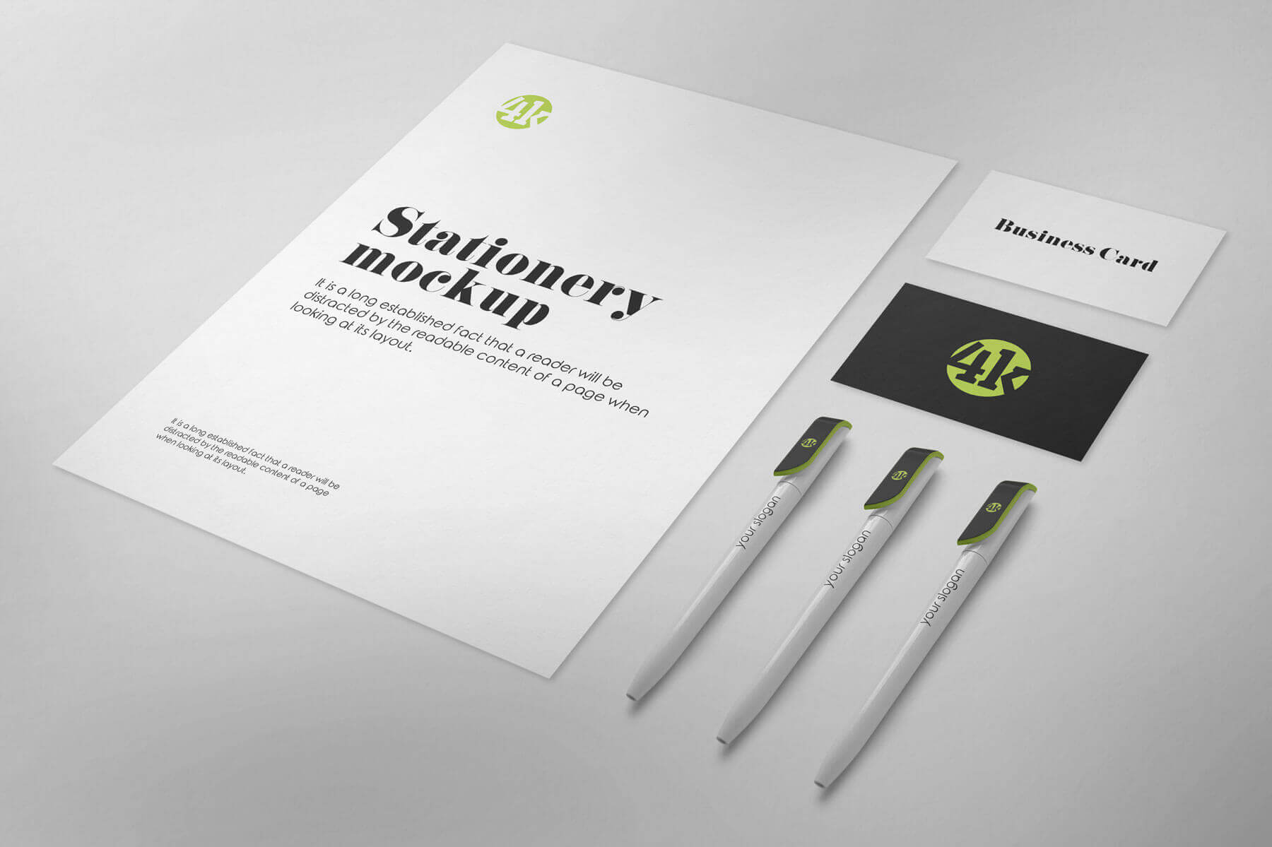  2 Stationery Mockups Including Pens, Business Cards, and Letterhead 