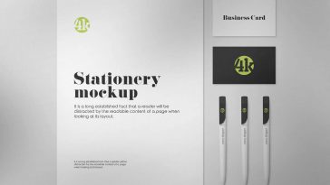 2 Stationery Mockups Including Pens, Business Cards, and Letterhead