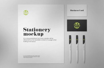 2 Stationery Mockups Including Pens, Business Cards, and Letterhead