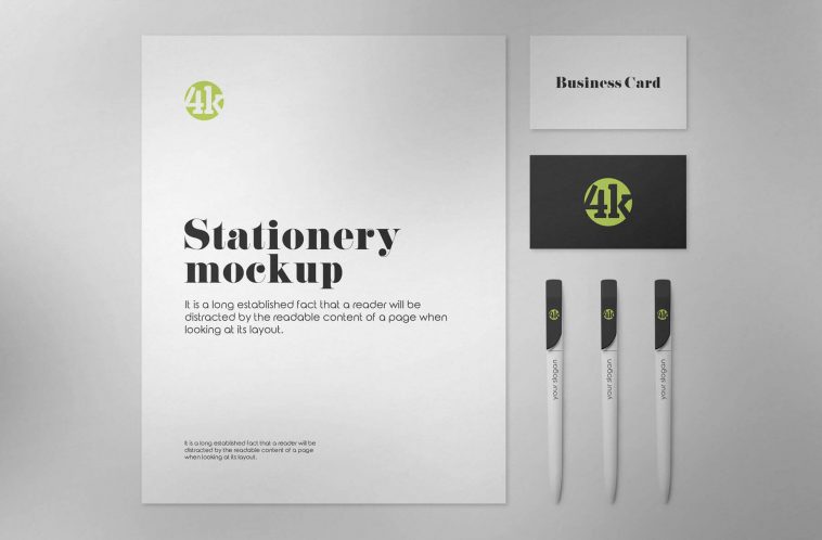 2 Stationery Mockups Including Pens, Business Cards, and Letterhead