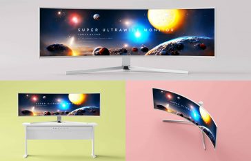 3 Free Super Ultrawide Monitor Mockup PSD Files