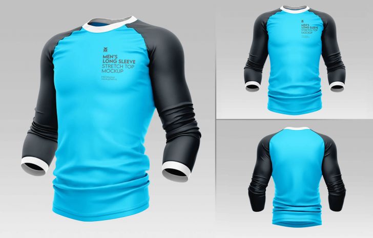 3 Men's Stretch Long Sleeve Top Free Jersey Mockups In Various Views