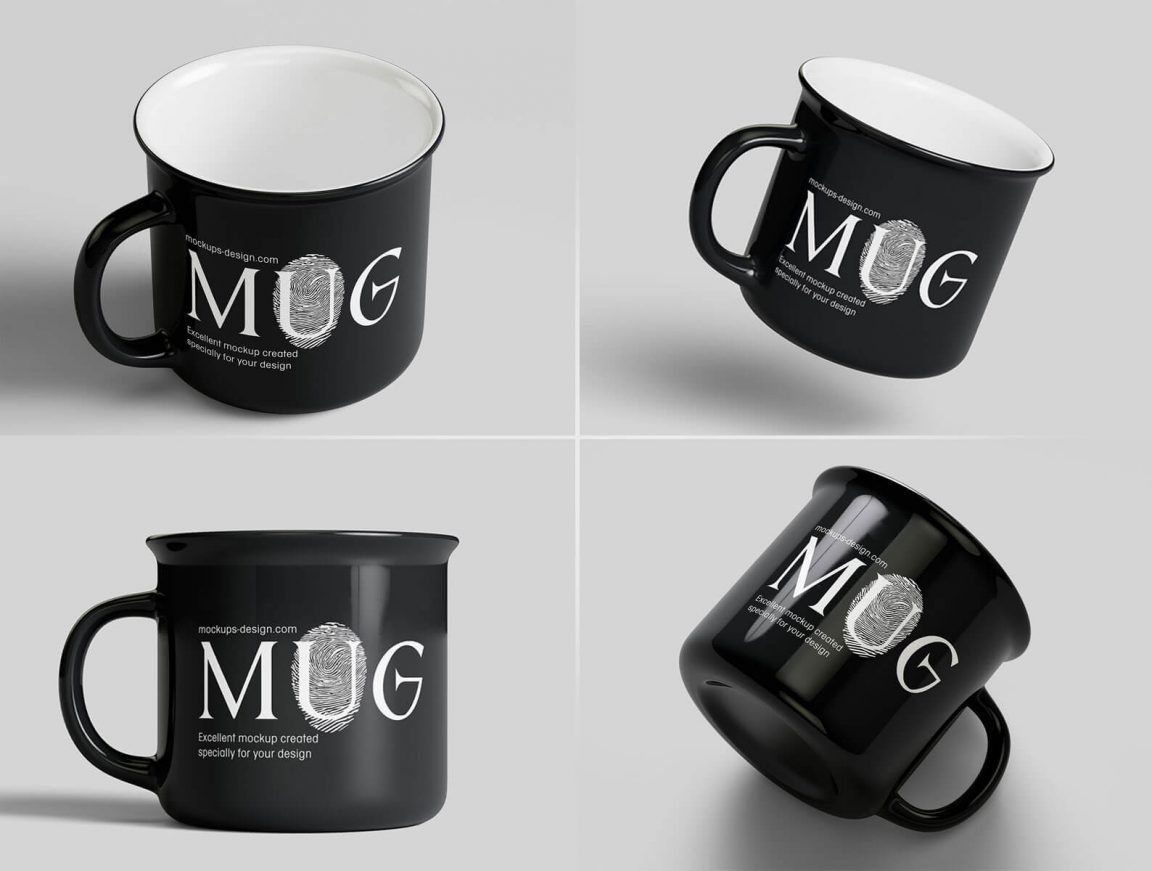 5 Free Customizable Classic Enamel Mug Mockups PSD Set   PsFiles