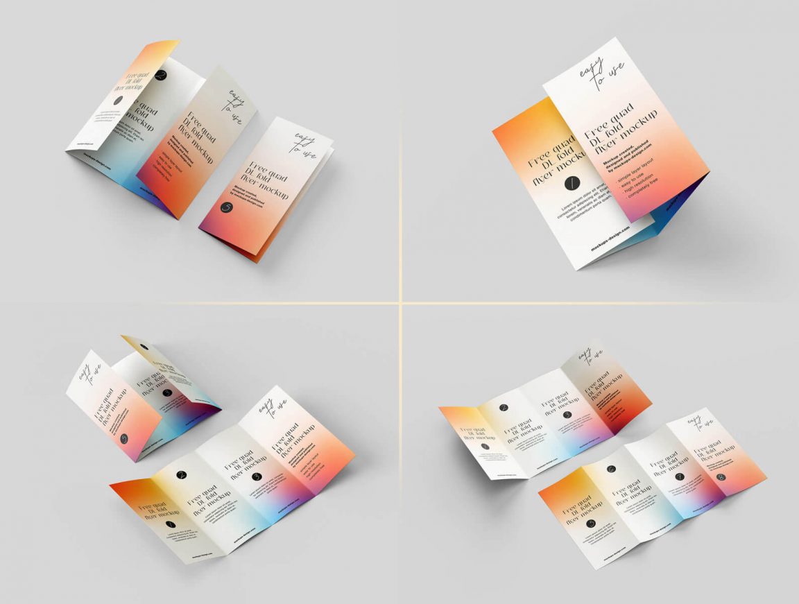 Free Panel Quad Fold Square Brochure Leaflet Mockup Psd Set Hot Sex