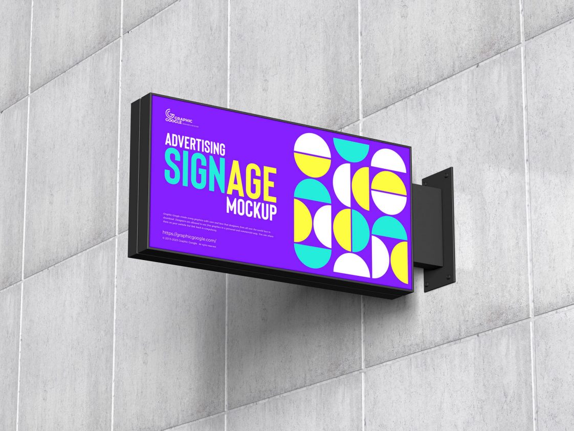 Free Rectangle Wall mounted Advertising Box Signage Mockup PSD - PsFiles