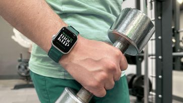 Free Apple Watch Mockup in Gym with Dumbbell