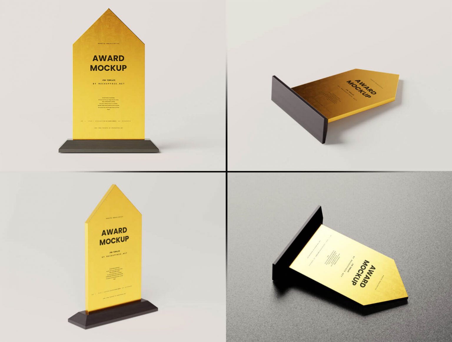 5 Free Golden Shield Award Trophy Momento Mockup PSD set - PsFiles