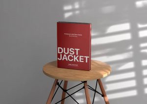 Free Hardcover Book on Wooden Stool Mockup