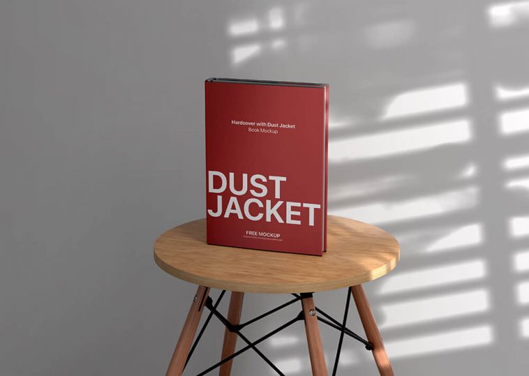 Free Hardcover Book on Wooden Stool Mockup