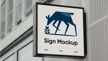 Free Mounted Square Sign Logo Mockup PSD