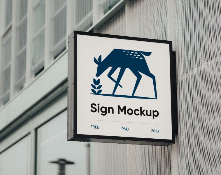 Free Mounted Square Sign Logo Mockup PSD   Good Mockups