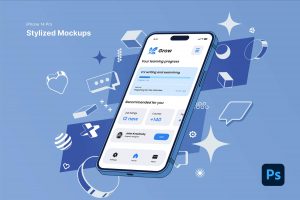 Free UHD Stylized iPhone 14 Pro Mockup PSD