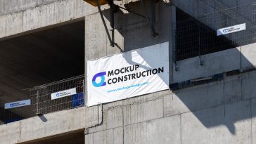 Free Under Construction Building Banner Mockup PSD