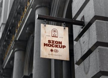 Free Vintage Wooden Sign Mockup PSD