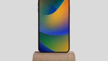 Free Wooden Stand iPhone 14 Pro Max Mockup PSD