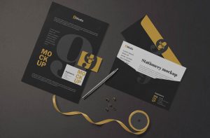 Top view of Logo Branding Stationery Mockup Free PSD