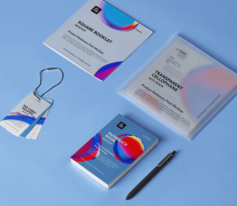 Stationery Mockup Set with Booklet, Book and Label Tags