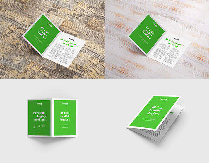 3 Bi-Fold Brochure Mockups PSD set