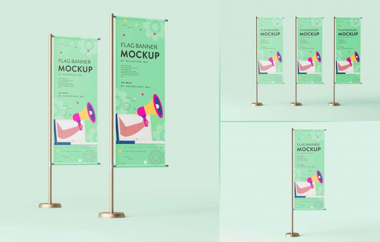 3 Free Flag Advertising Banner Mockup PSD Set