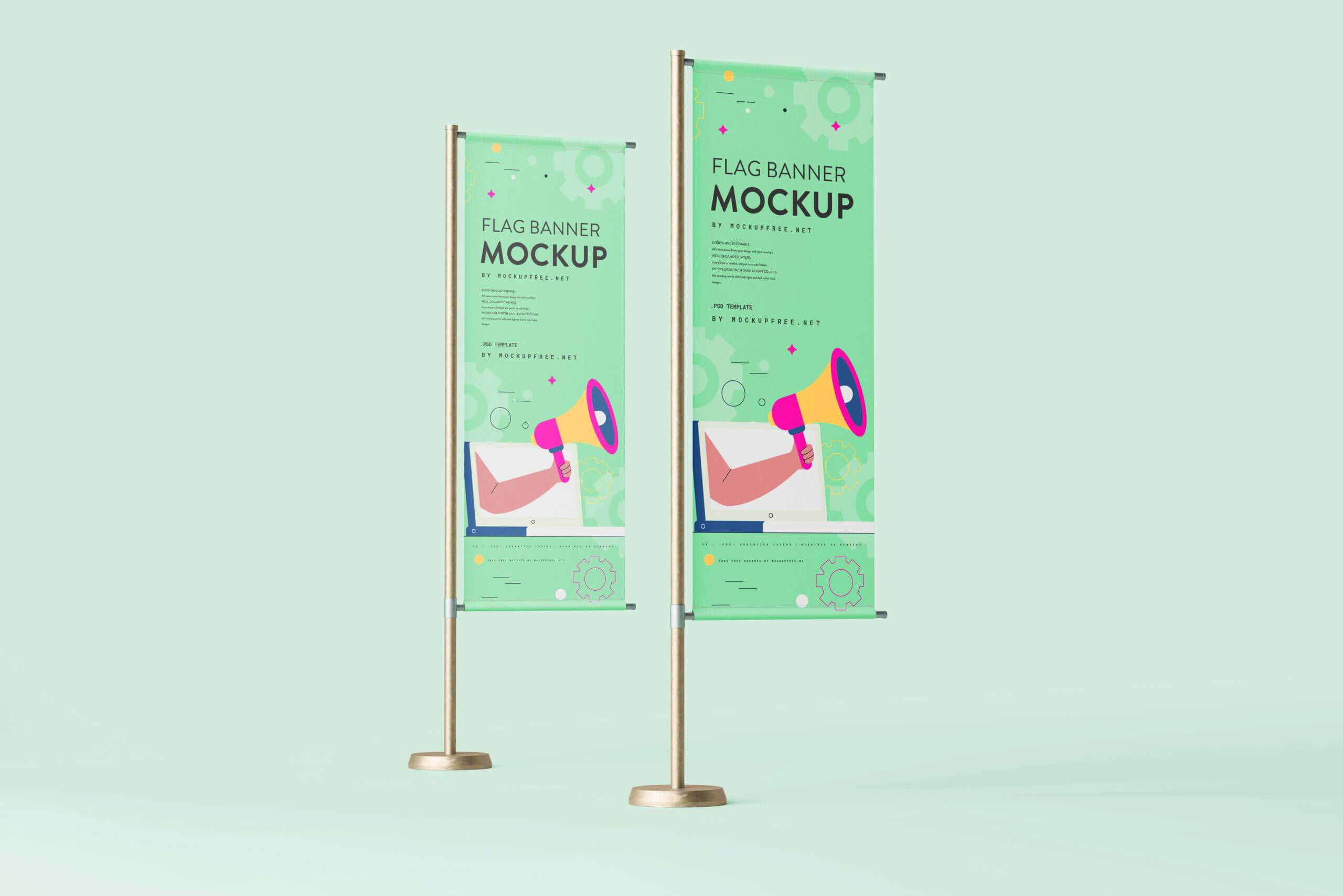 3 Free Flag Advertising Banner Mockup PSD Set