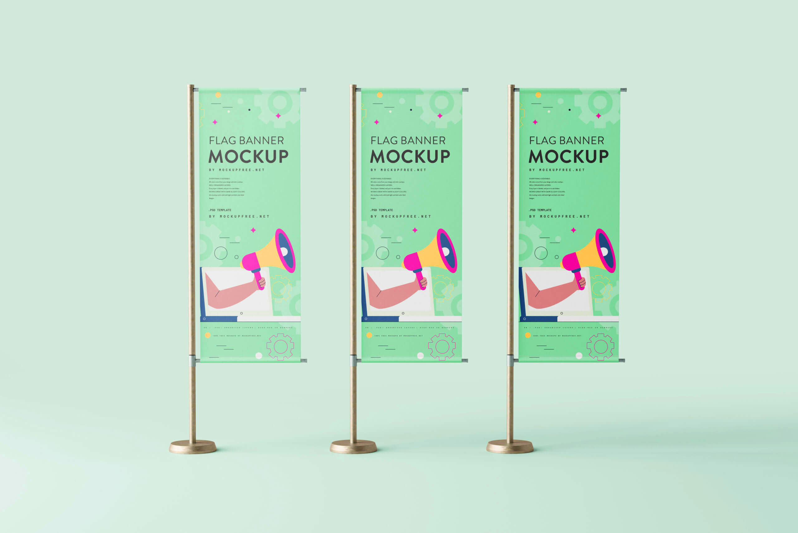 3 Free Flag Advertising Banner Mockup PSD Set