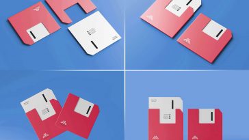 5 Free Floppy Disk Shape Square Business Card Mockup PSD Files