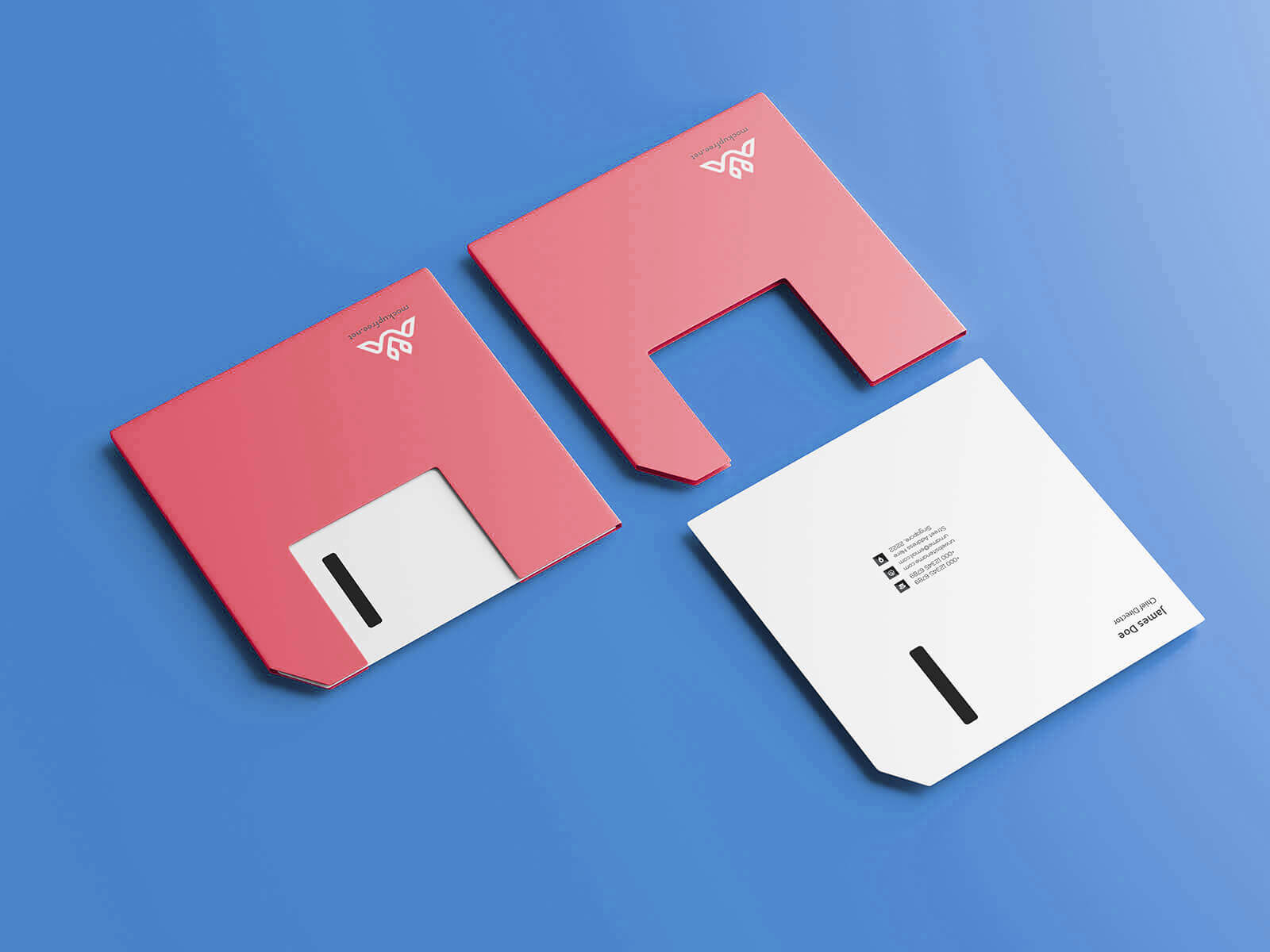 5 Free Floppy Disk Shape Square Business Card Mockup PSD Files