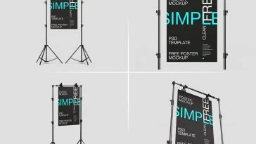 5 Free Poster On Tripod Mockup PSD Set