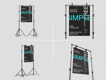 5 Free Poster On Tripod Mockup PSD Set