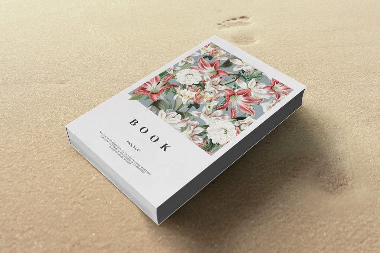 Free Book On The Sand Mockup PSD