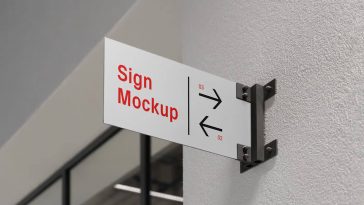 Free Wall Mounted Metal Direction Sign Mockup PSD