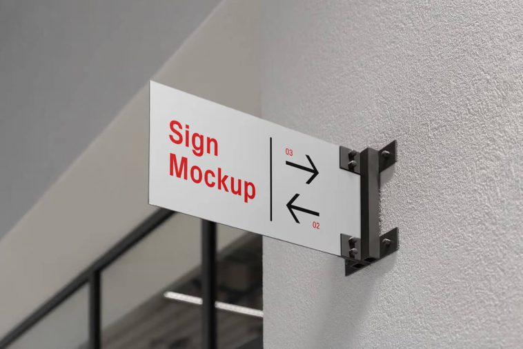 Free Wall Mounted Metal Direction Sign Mockup PSD