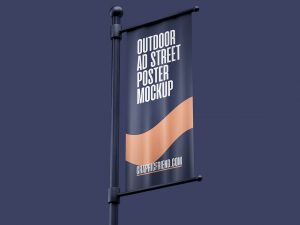 Free Road Pole Vertical Banner Mockup PSD