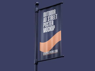 Free Road Pole Vertical Banner Mockup PSD
